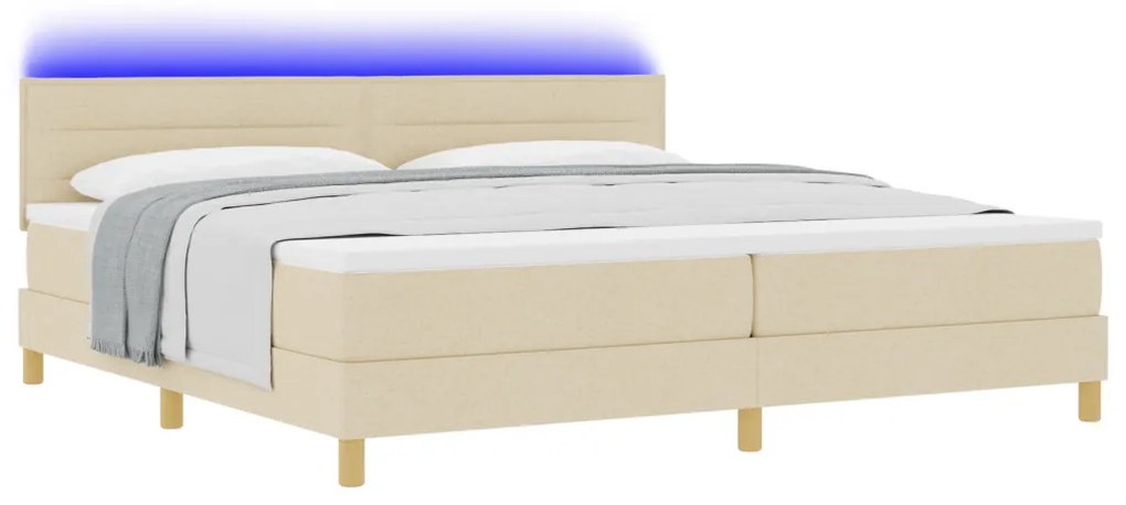 Box Spring Ágy Matraccal és LED-del Krém 200x200 cm Szövet