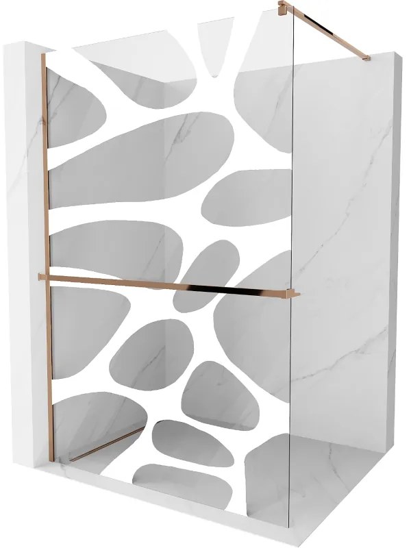 Mexen Kioto +, zuhanyparaván polccal és törölközőtartóval 100 x 200 cm, 8mm átlátszó üvegmintás fehér, rózsa arany profil, 800-100-121-60-97