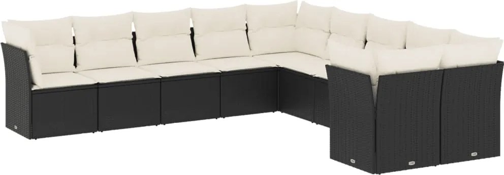 vidaXL 10 részes fekete polyrattan kerti ülőgarnitúra párnákkal