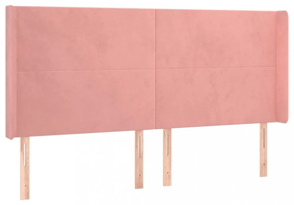rózsaszín bársony fejtámla szárnyakkal 203x16x118/128 cm