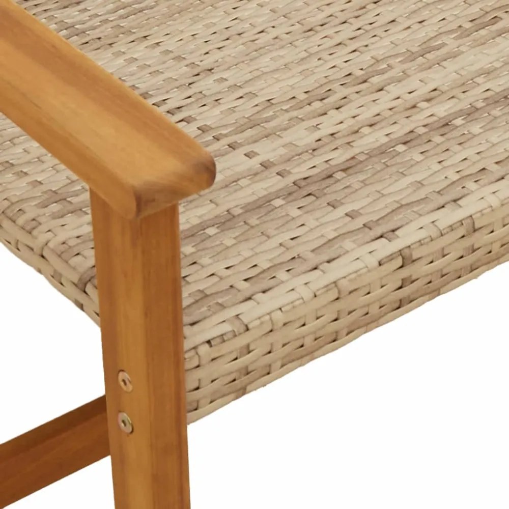 bézs polyrattan és akácfa kerti pad 112 cm