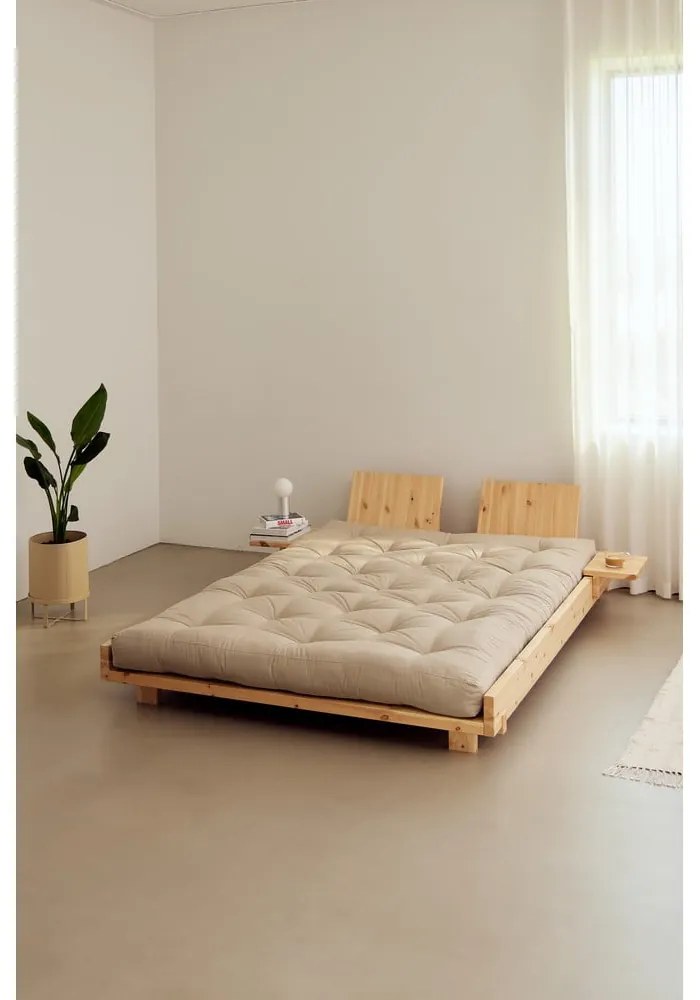 Natúr színű borovi fenyő franciaágy ágyráccsal 160x200 cm Social Bed – Karup Design