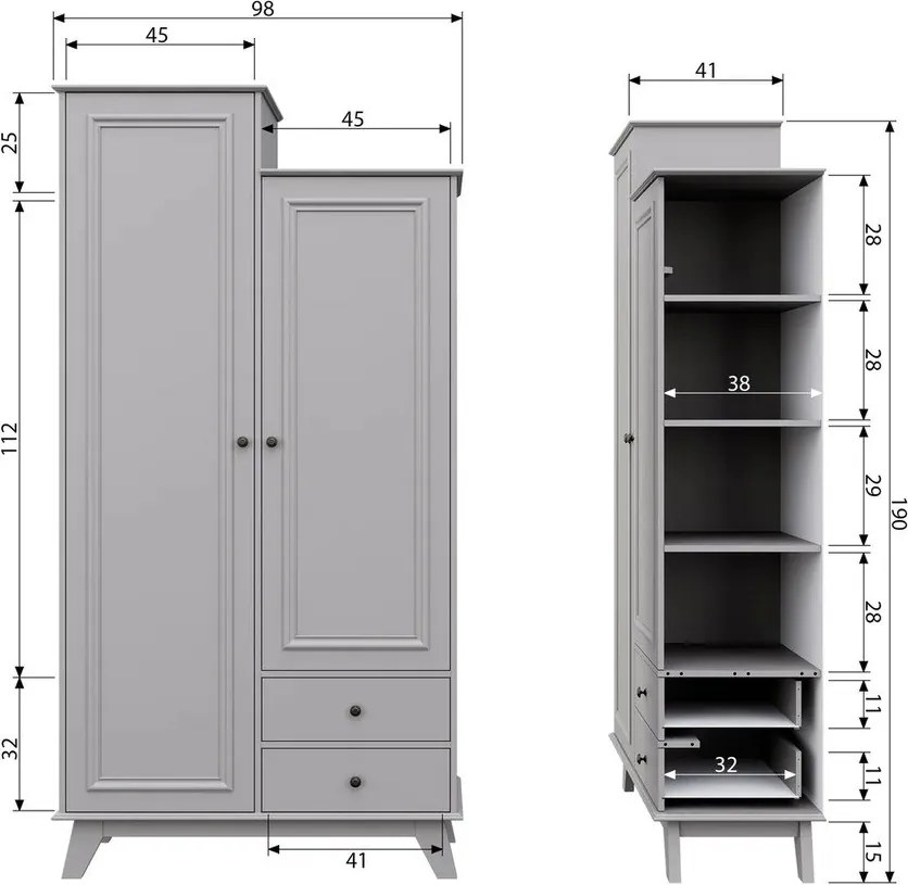 Világosszürke borovi fenyő gyerek ruhásszekrény 98x190 cm Lily – WOOOD