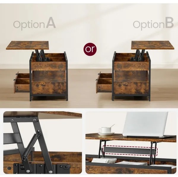 NYRO emelhető tetejű dohányzóasztal, barna/fekete