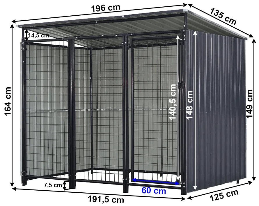 Kutyaház, 191,5x125x148 cm, antracit, DOGNY TYP 2