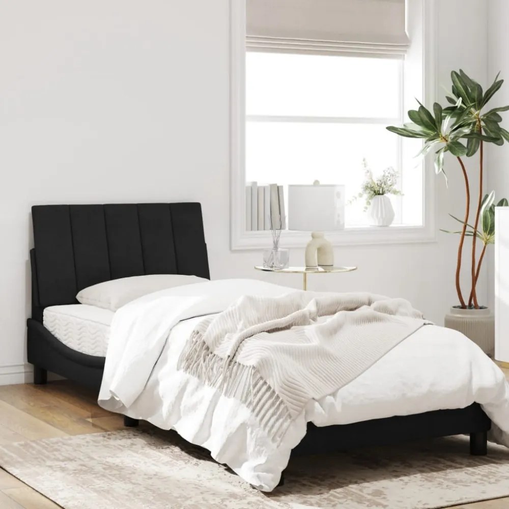 fekete bársony ágykeret LED-ekkel matrac nélkül Hanko 90 x 190 cm