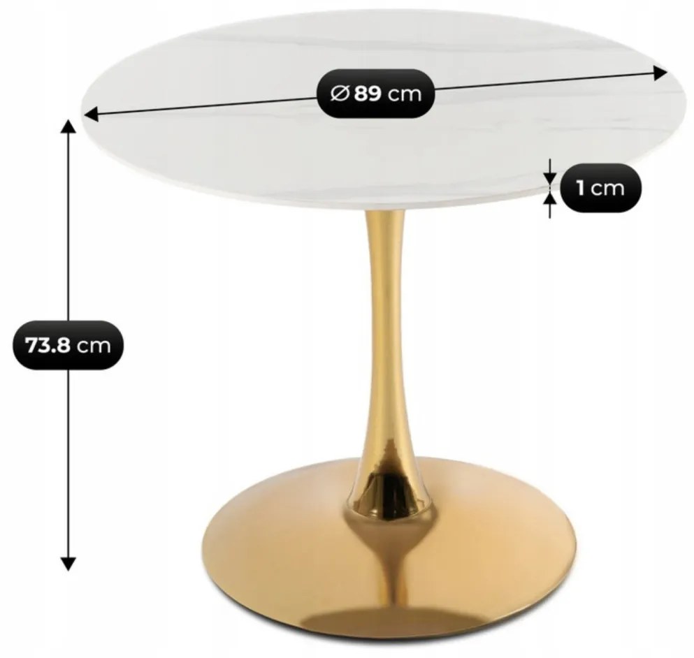 SANDER 90 cm-es étkezőasztal fehér/arany színben