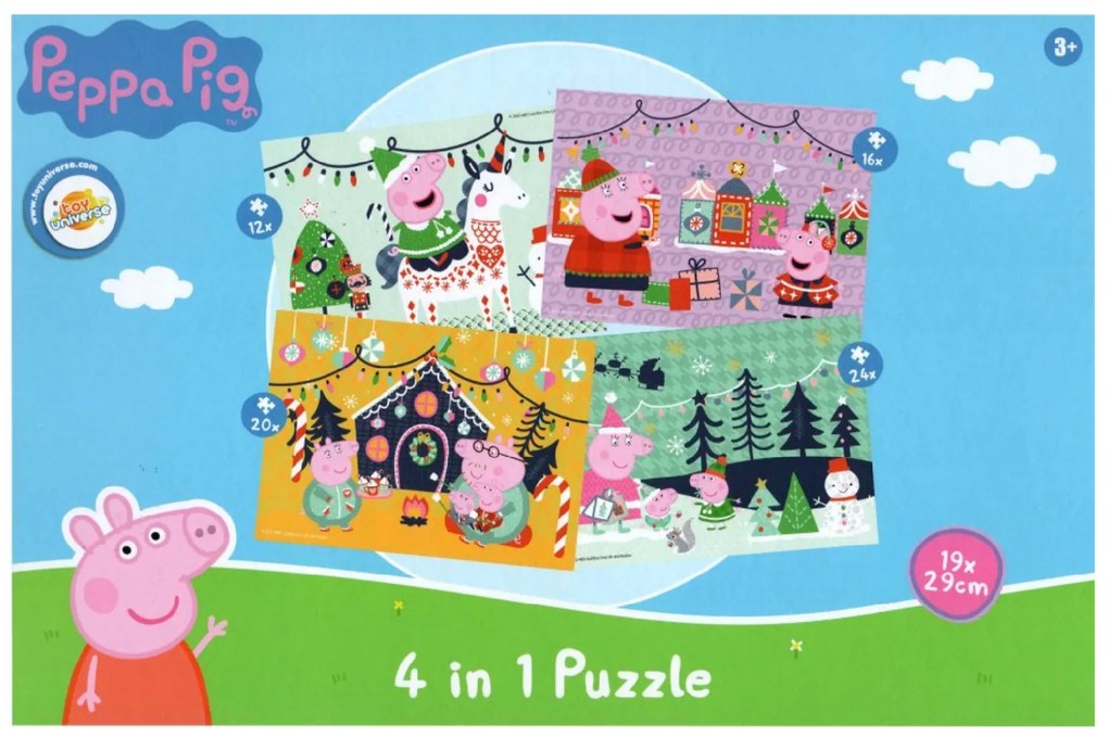 PEPPA MALAC karácsonyi hangulatban gyerek puzzle 4 az 1-ben, 19x29 cm