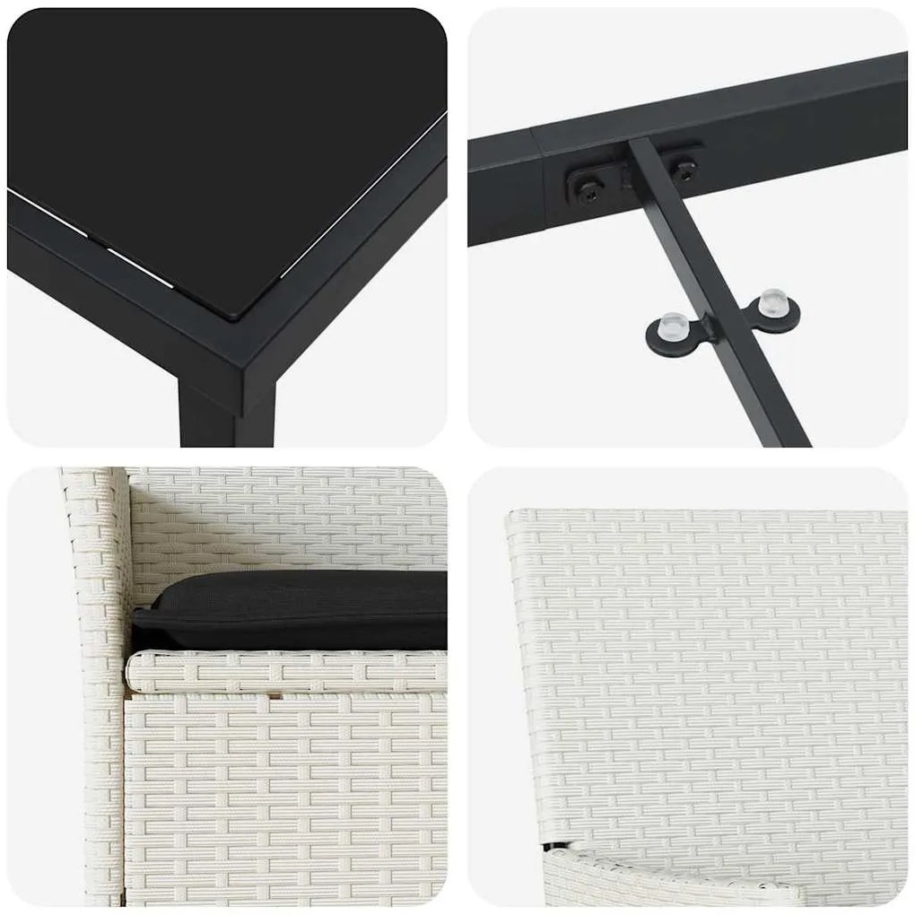 Kert étkező szett párnával 3 pcs Fehér Poli rattan