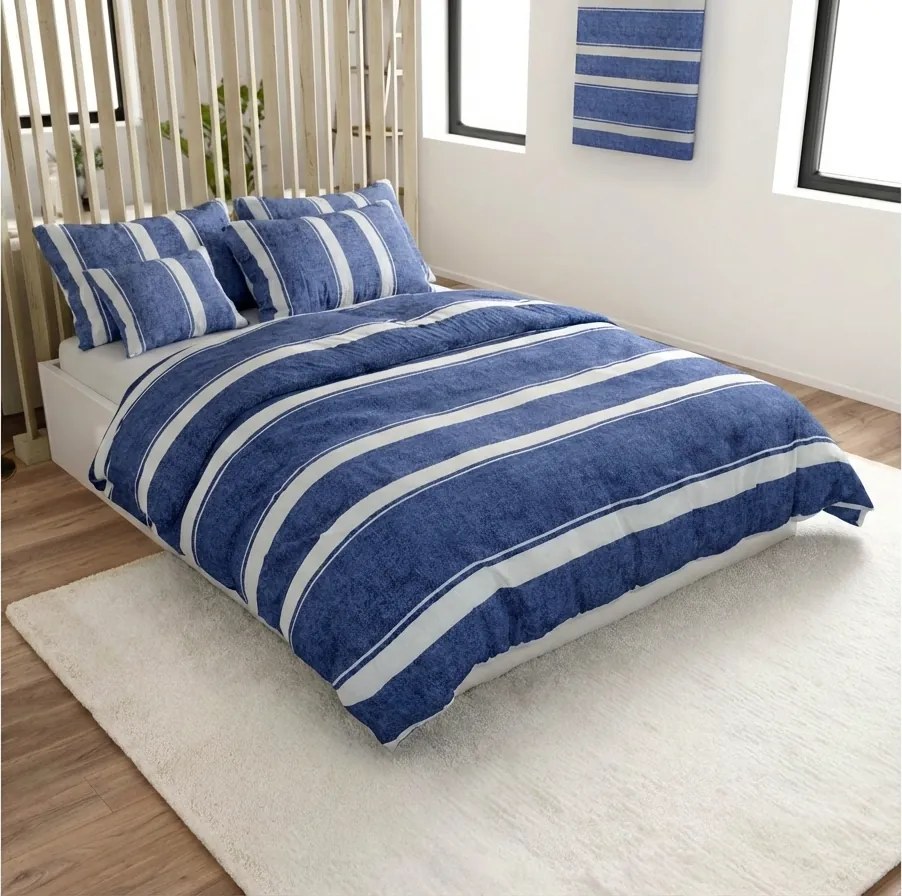 Krepp ágynemű Renforcé pamutból KÉK VONAL kék Ágyneműhuzat mérete: 70 x 90 cm | 140 x 200 cm