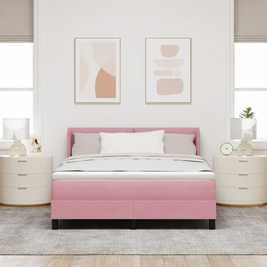 Boxspring Ágy Matraccal Rózsaszín 140x190 cm Bársonyos
