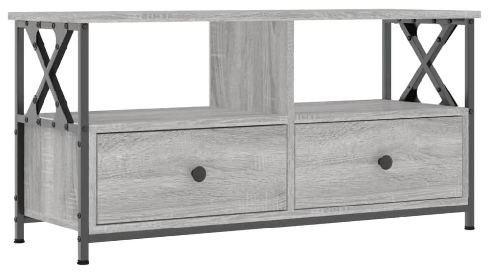 szürke sonoma színű szerelt fa és vas TV-szekrény 90x33x45 cm