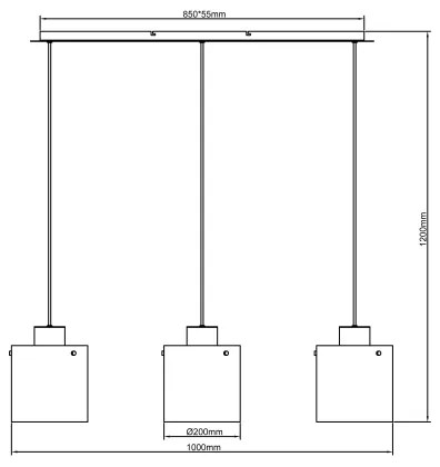 Brilliant - BETH kábeles függeszték 3xE27/60W/230V fekete/füstszínű
