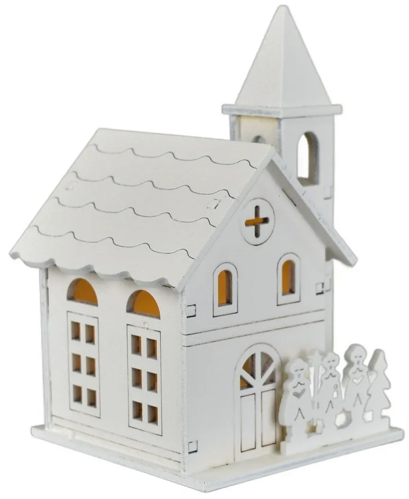 Fa templom karácsonyi világító dekoráció , 8 x 13 x 8 cm, LED