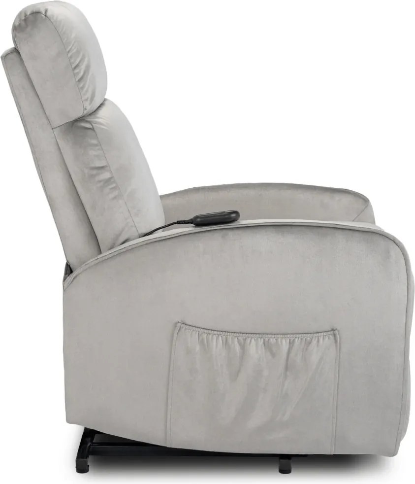Fotel Elektrycznie Rozkładany COLTON z Funkcją Wstawania Szary Welurowy