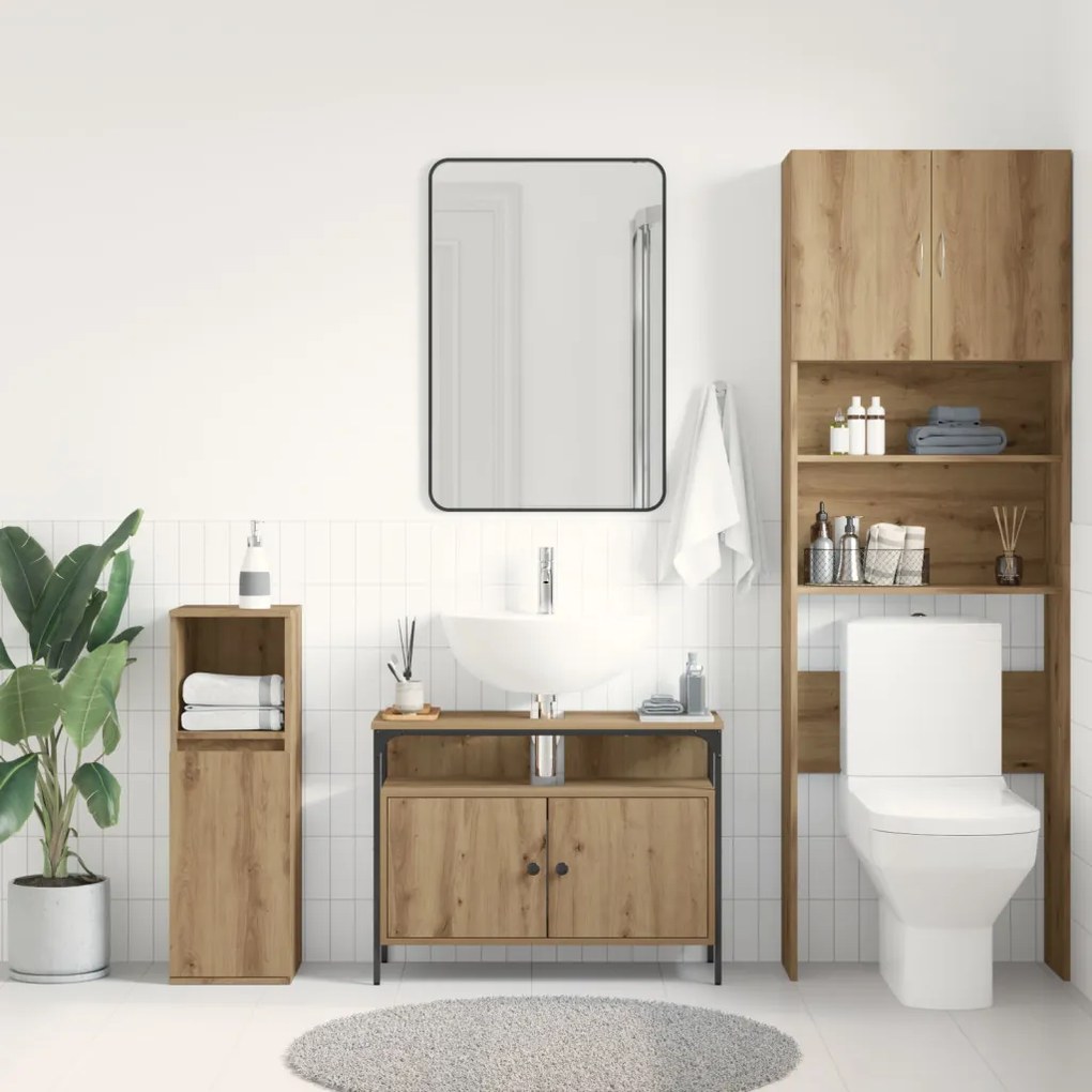 Fürdőszoba Mosdószekrény Kézműves Tölgy 80x30x60 cm Mérnök Fa