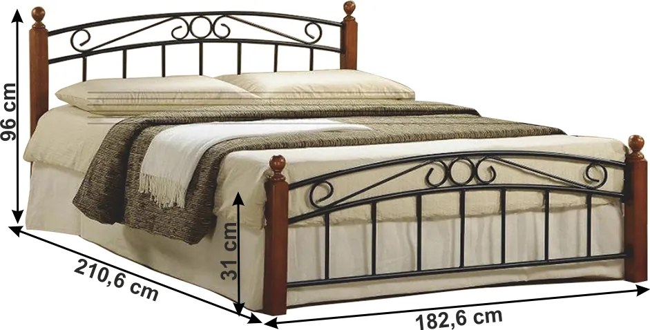 Franciaágy, fekete fém/cseresznye, 180x200, DOLORES