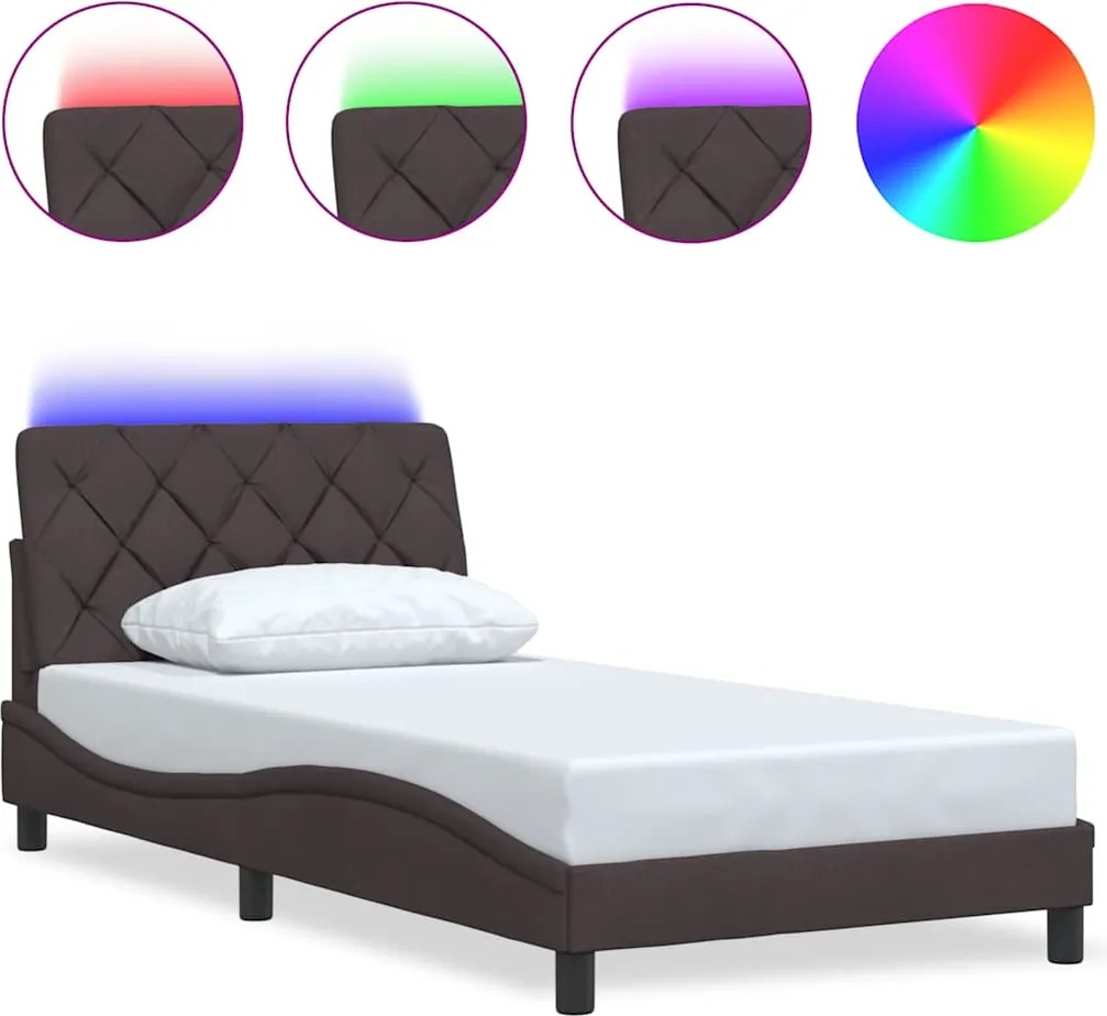 vidaXL sötétbarna szövet ágykeret LED-ekkel matrac nélkül 100x200 cm
