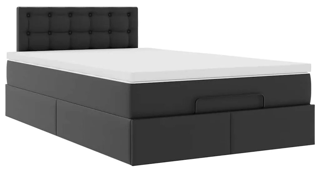 fekete műbőr ottomán ágy matracokkal &amp; LED-ek 120x190 cm