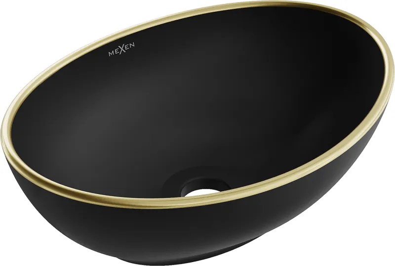 Mexen Elza pultra szerelhető mosdó 40 x 33 cm, fekete matt/arany szegély - 21014025