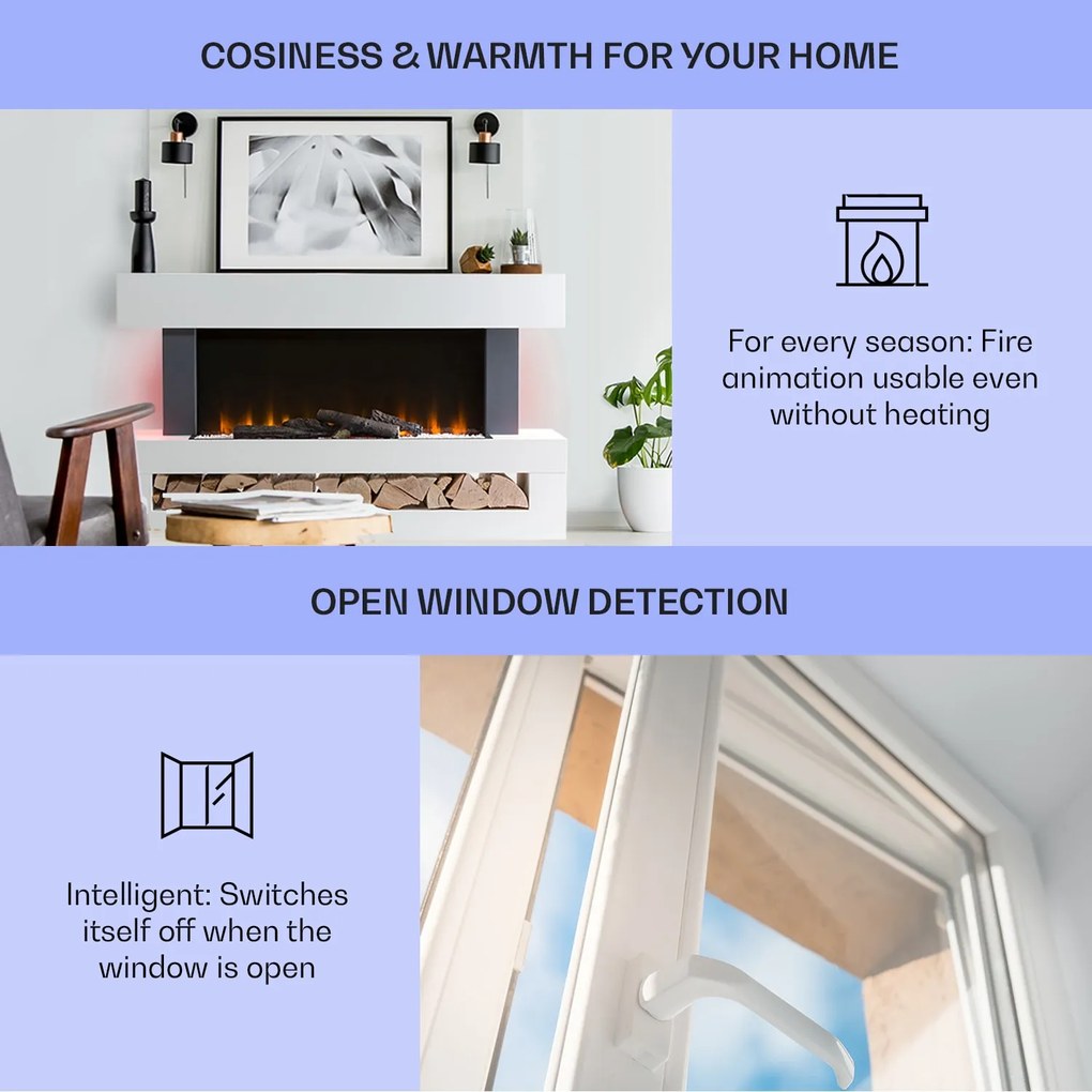 Klarstein Studio Light & Fire 3 Smart, kandalló, 1000/2000 W, MDF, WiFi Control
