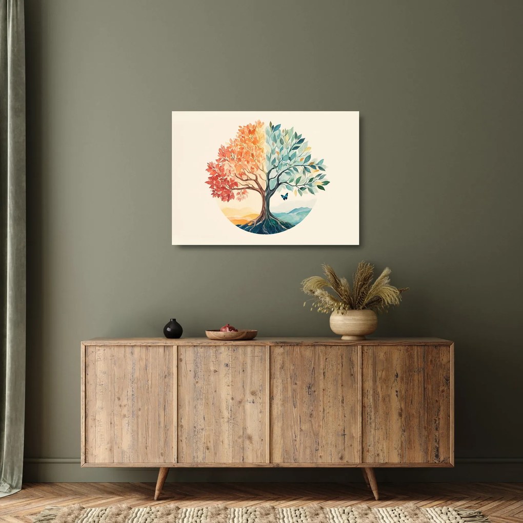 Üveg kép – Duális fa pillangóval (70x50 cm)