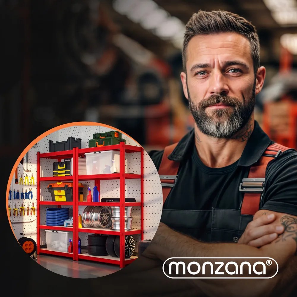 HEAVY nagy teherbírású polc, max. 875kg, 180×90×40cm, piros Monzana