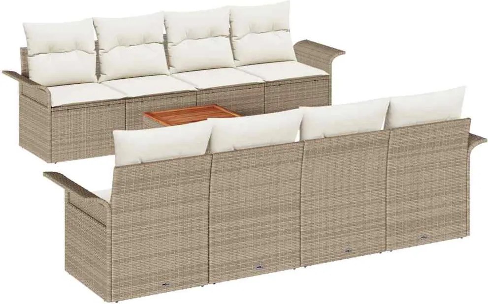 vidaXL Kerti Kanapé Szett tárolóval 9 pcs Beige és krém polirattan