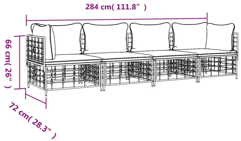 vidaXL 4 részes antracitszürke polyrattan kerti ülőgarnitúra párnákkal