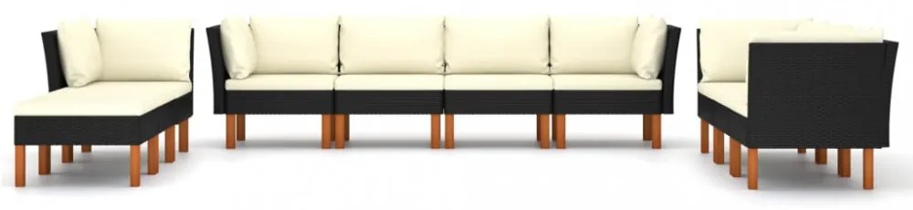 10 részes fekete polyrattan kerti ülőgarnitúra párnákkal