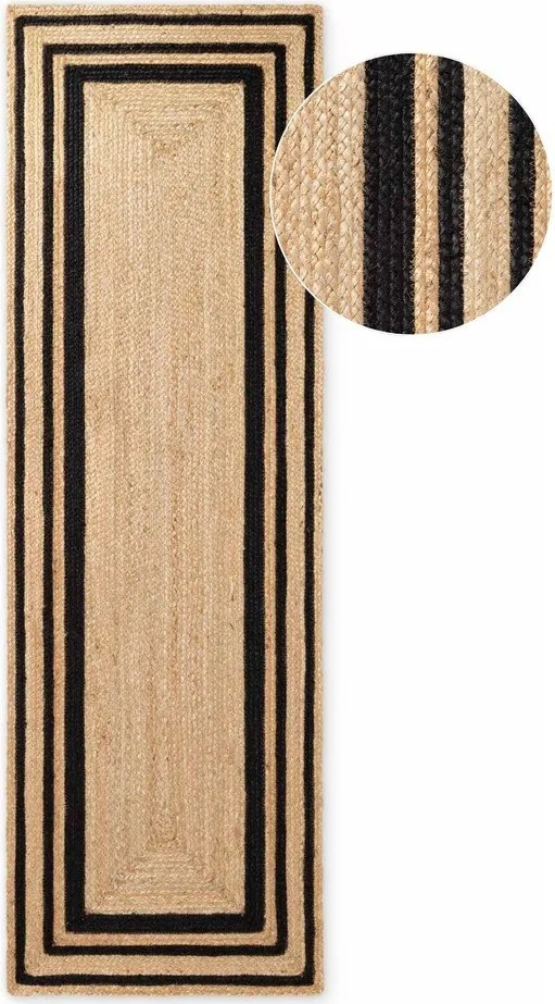 Fekete-natúr színű kétoldalas-kézi szövésű juta futószőnyeg 70x200 cm Jutta – Hanse Home