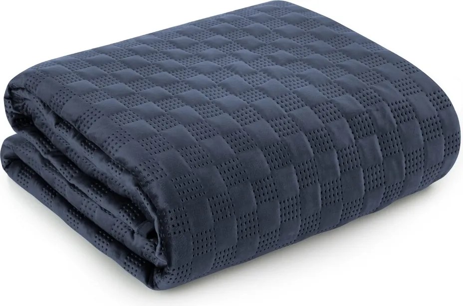 Dekoratív ágytakaró SOFIA4 170x210 kék bársony steppelt geometrikus minta