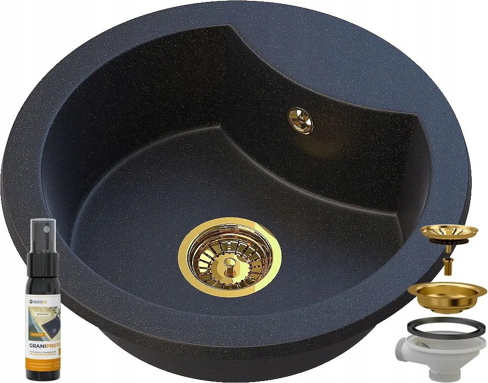 Fekete Gránit mosogató Arany Szemcsékkel