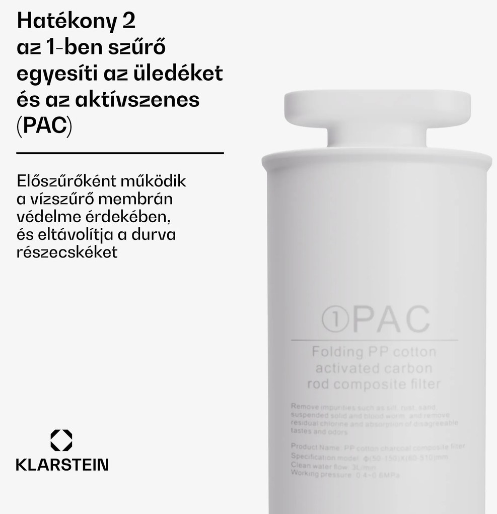 Klarstein AquaFina PAC, 2 az 1-ben szűrőrendszer, vízkezelő, üledék- és aktívszenes szűrő
