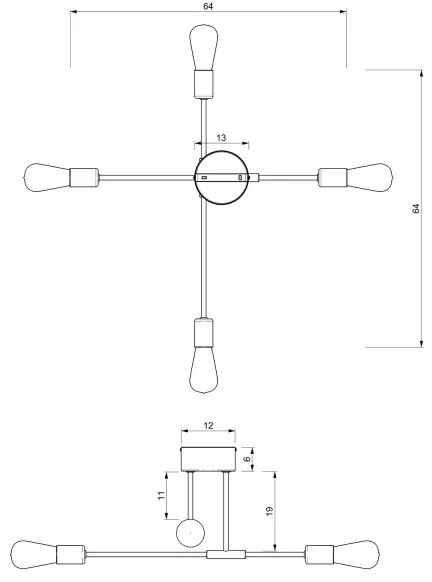 Csillár rúdon FLAME 4xE27/60W/230V fekete/fényes króm