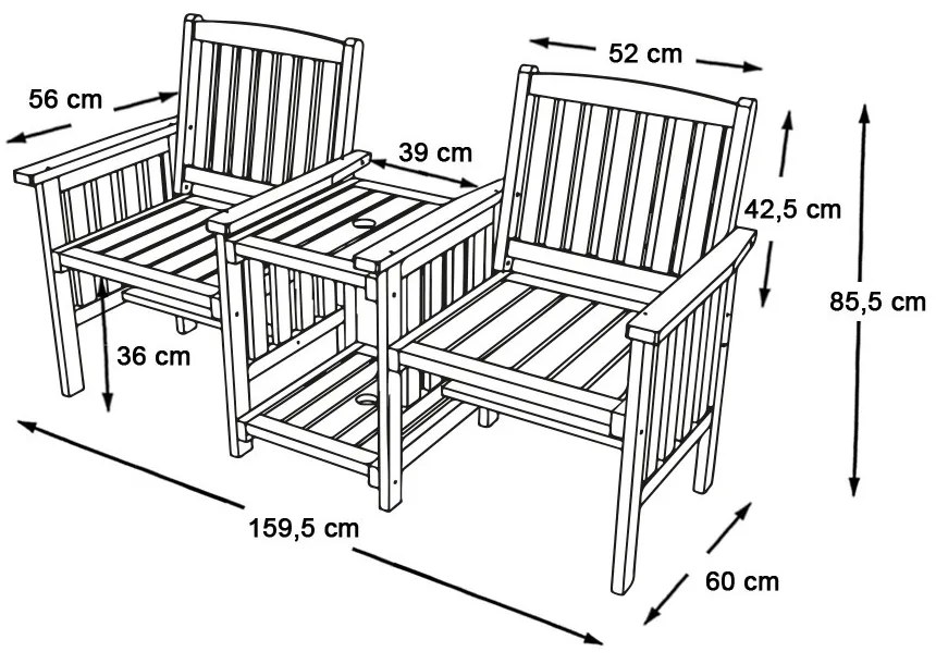 Fa 2 személyes kerti garnitúra