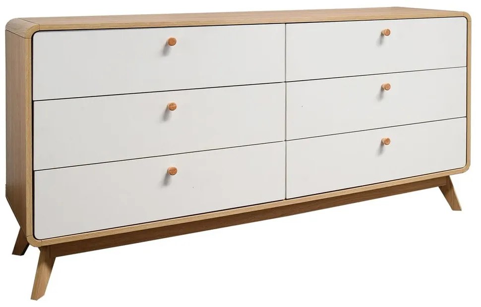 Fehér-natúr színű alacsony komód tölgyfa dekorral 150x74 cm Caitlin – Støraa
