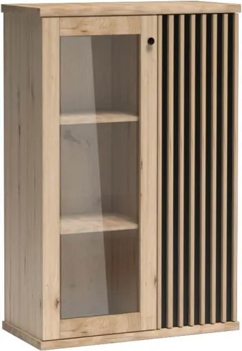 Aldabra Cali C-3 komód-vitrin, tölgy, (fekete fém lábak és LED-ek nélkül)