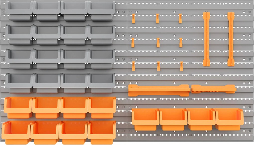 DURHAND 44 Részes Fali Szerszámtároló 95x54 cm Fali Polc Szerszámokkal, 28 Rakható Dobozzal és Különböző Akasztókkal Szürke és Narancssárga | Aosom