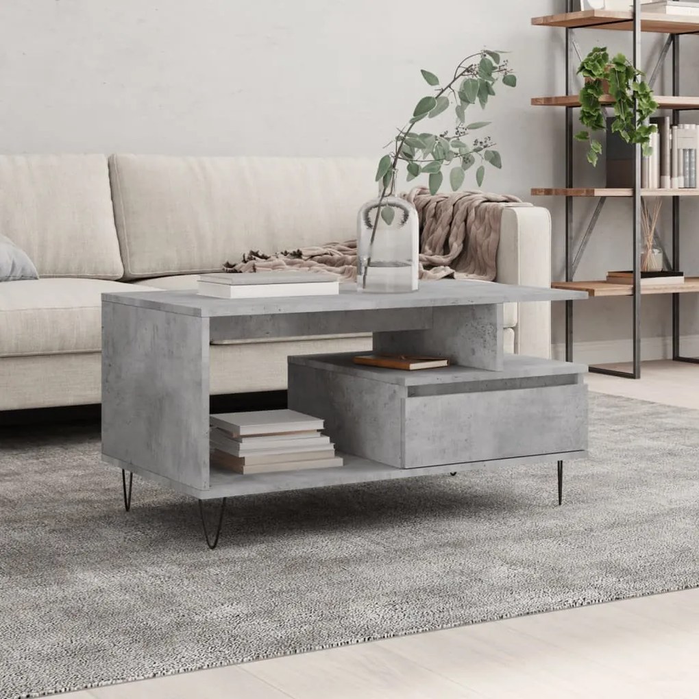 Betonszürke szerelt fa dohányzóasztal 90x49x45 cm