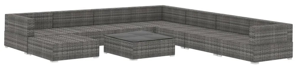 9 részes szürke polyrattan kertibútor-garnitúra párnákkal