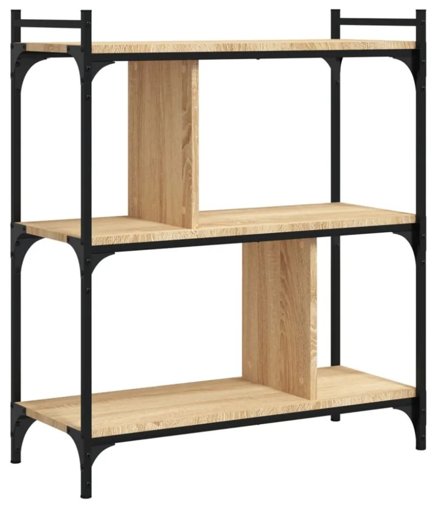 3 szintes sonoma tölgy színű fa könyvespolc 76 x 32 x 88 cm