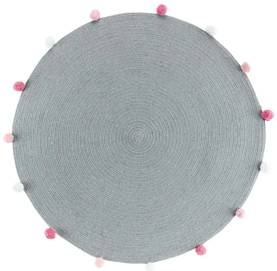 Világosszürke kerek szőnyeg ø 90 cm Pompomparty – douceur d'intérieur