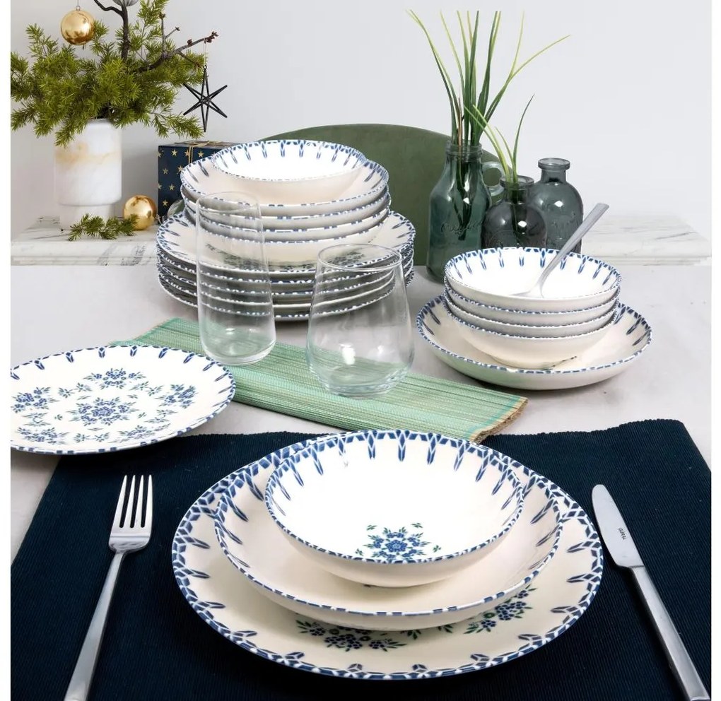 24 darabos porcelán étkészlet, fehér/kék
