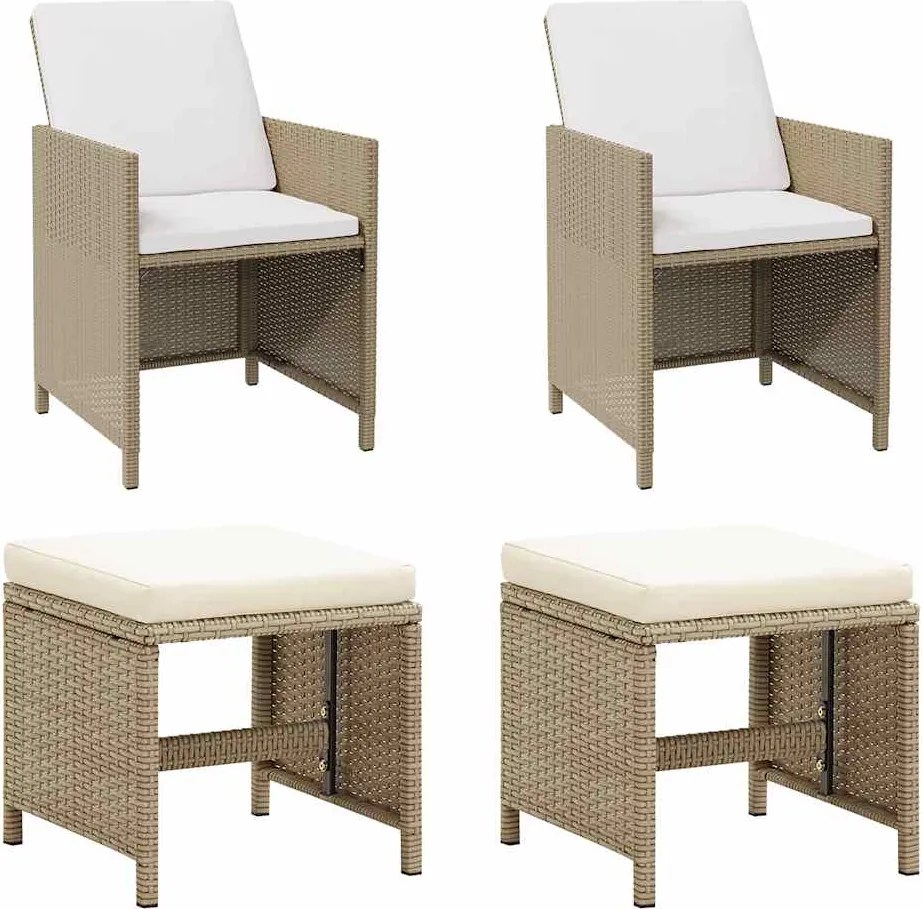 vidaXL 2 db bézs polyrattan kerti szék lábtartókkal