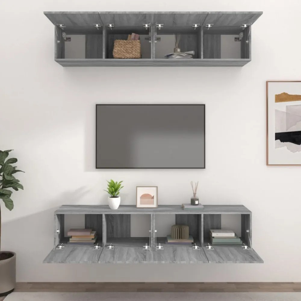 4 db szürke sonoma színű szerelt fa TV-szekrény 80 x 30 x 30 cm
