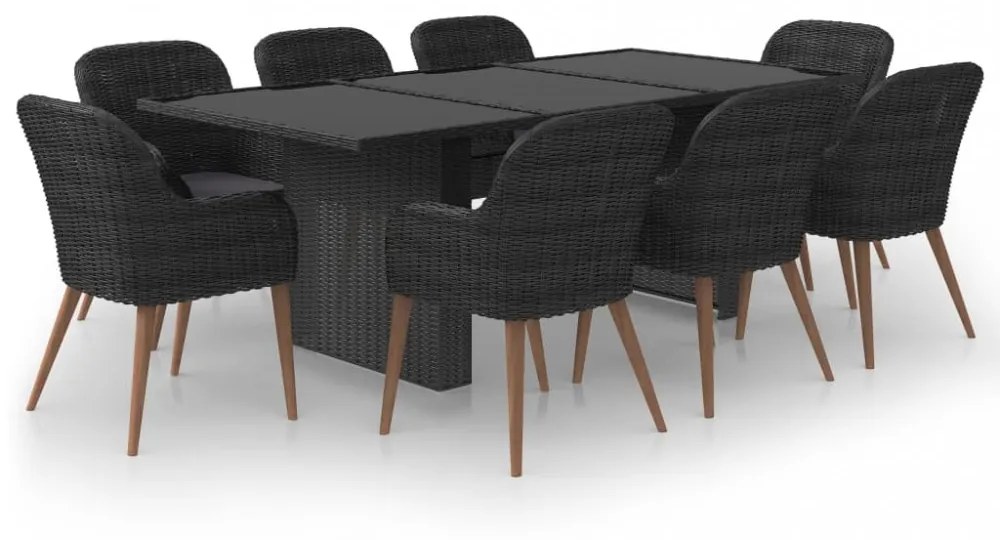 9 részes fekete polyrattan kerti étkezőgarnitúra