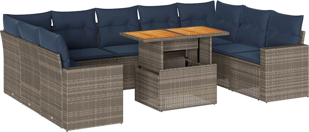 vidaXL 10 részes szürke polyrattan kerti ülőgarnitúra párnákkal