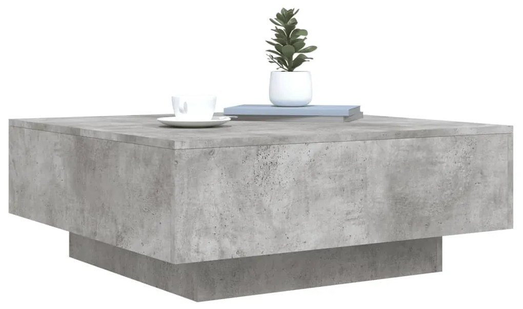 betonszürke dohányzóasztal LED-lámpákkal 80 x 8 0x 31 cm