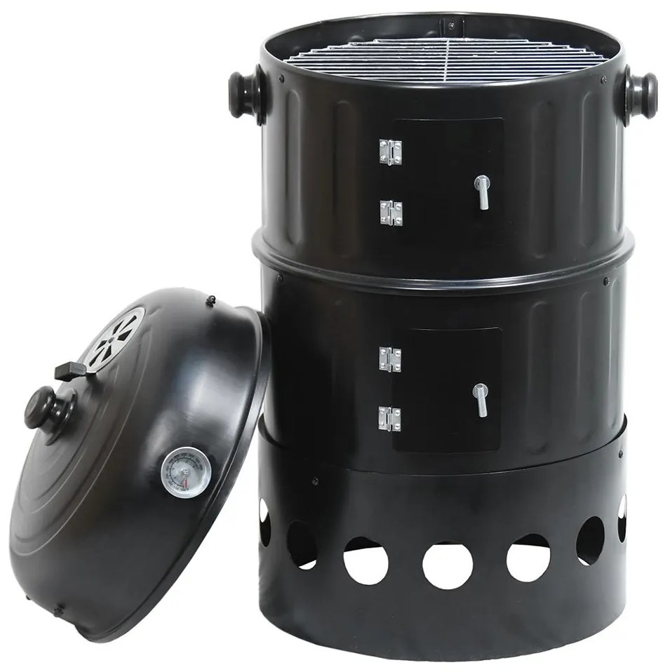 Faszénfüstölő ház 3 az 1-ben fekete